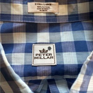 Peter Millar XL Blue White Gingham Check Long Sleeve Button Up Shirt Cotton
